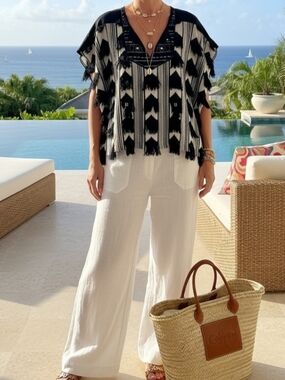 ⚡️Calypso St. Barth Black and White Striped Top